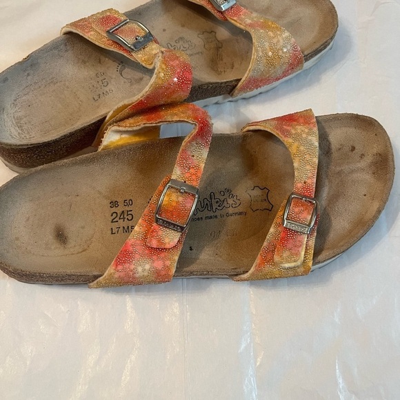 Birkenstock Birkis Tahiti Women’s Size 38 L7 Plaid Glitter Cork Buckle Sandals - Picture 4 of 7